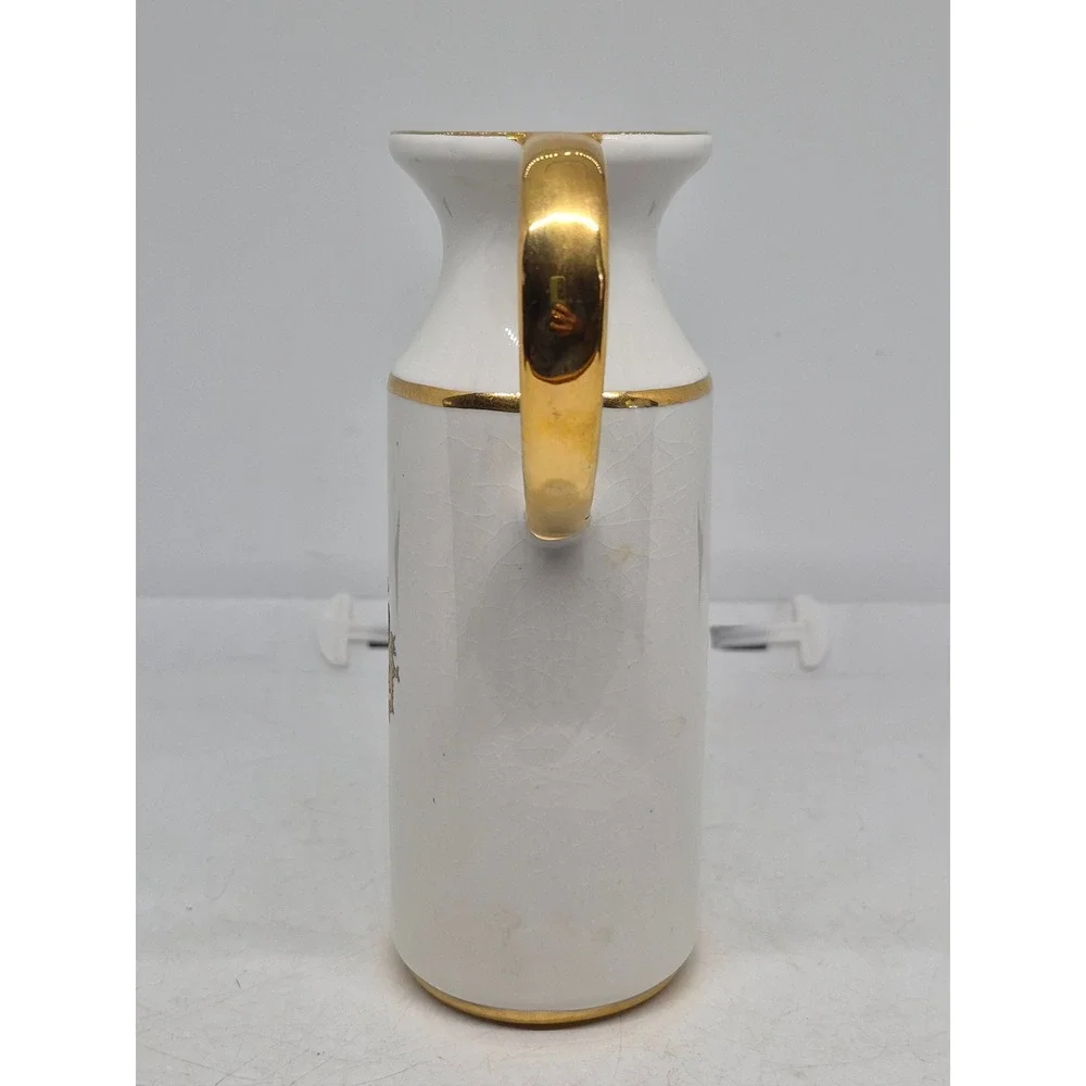 Vintage Reutter Porzellan Pitcher Hamburg Coat of Arms White Gold Trim W Germany